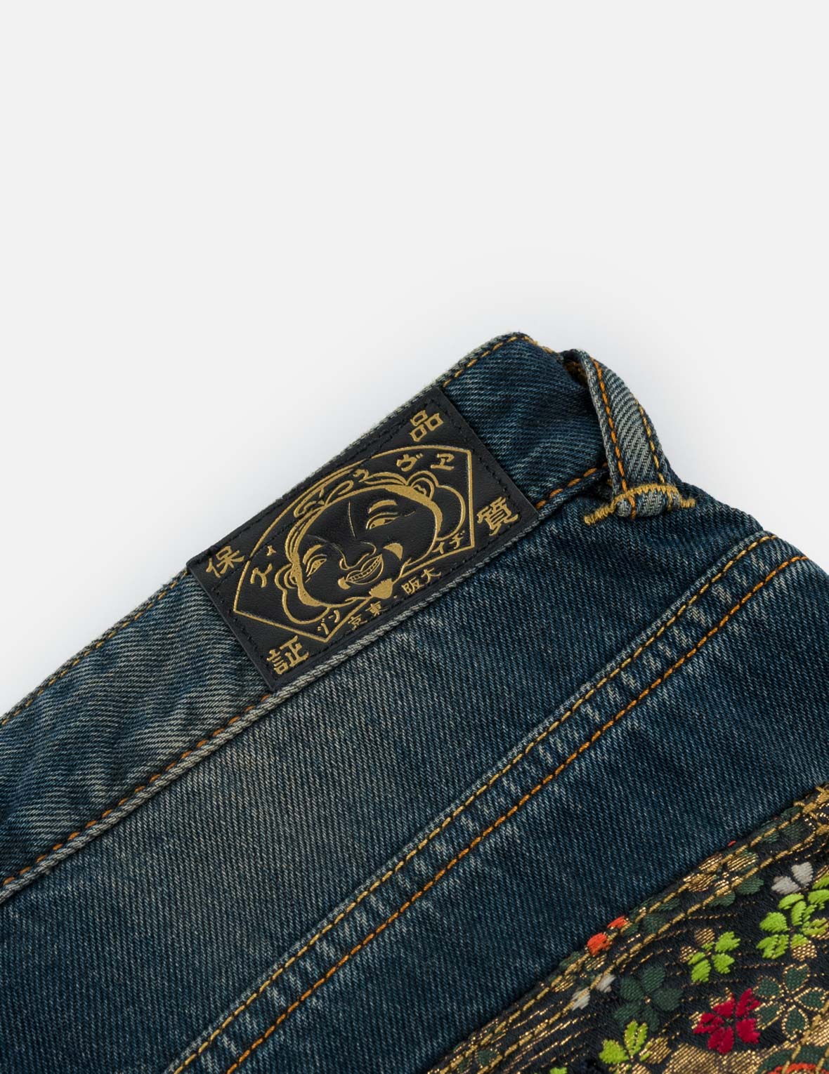 Sakura Brocade Flapped Pockets Straight Fit Jeans
