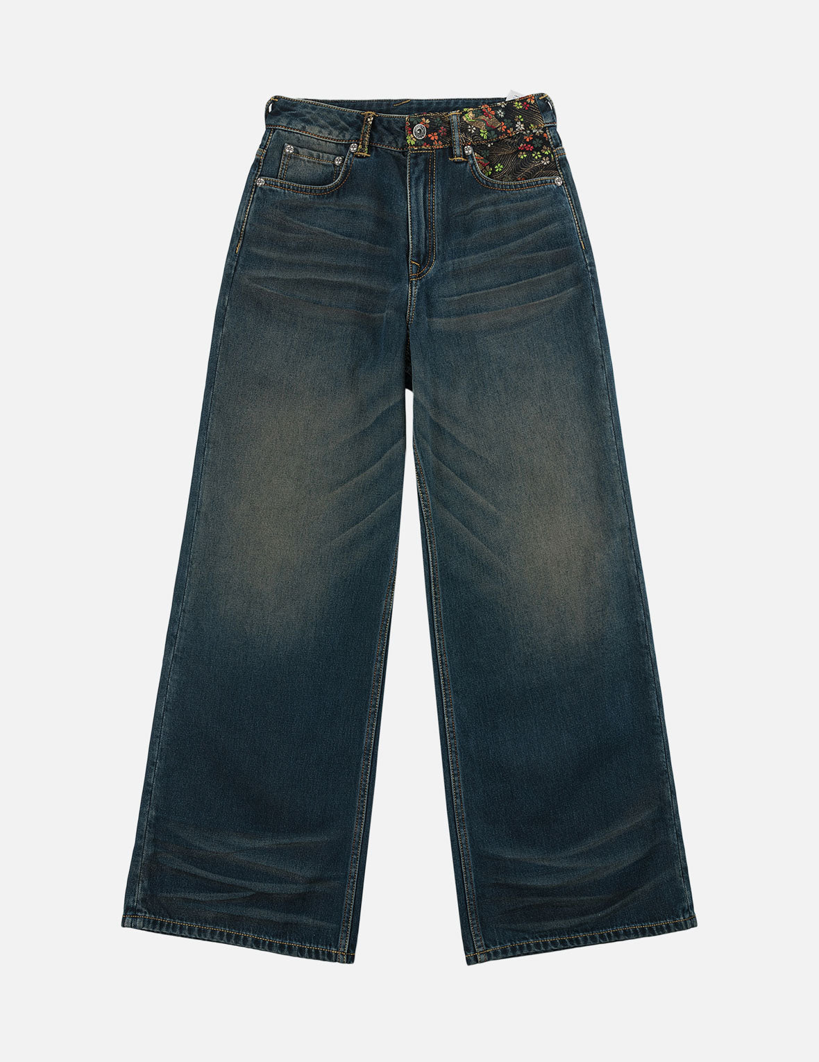 Sakura Brocade Flapped Pockets Straight Fit Jeans