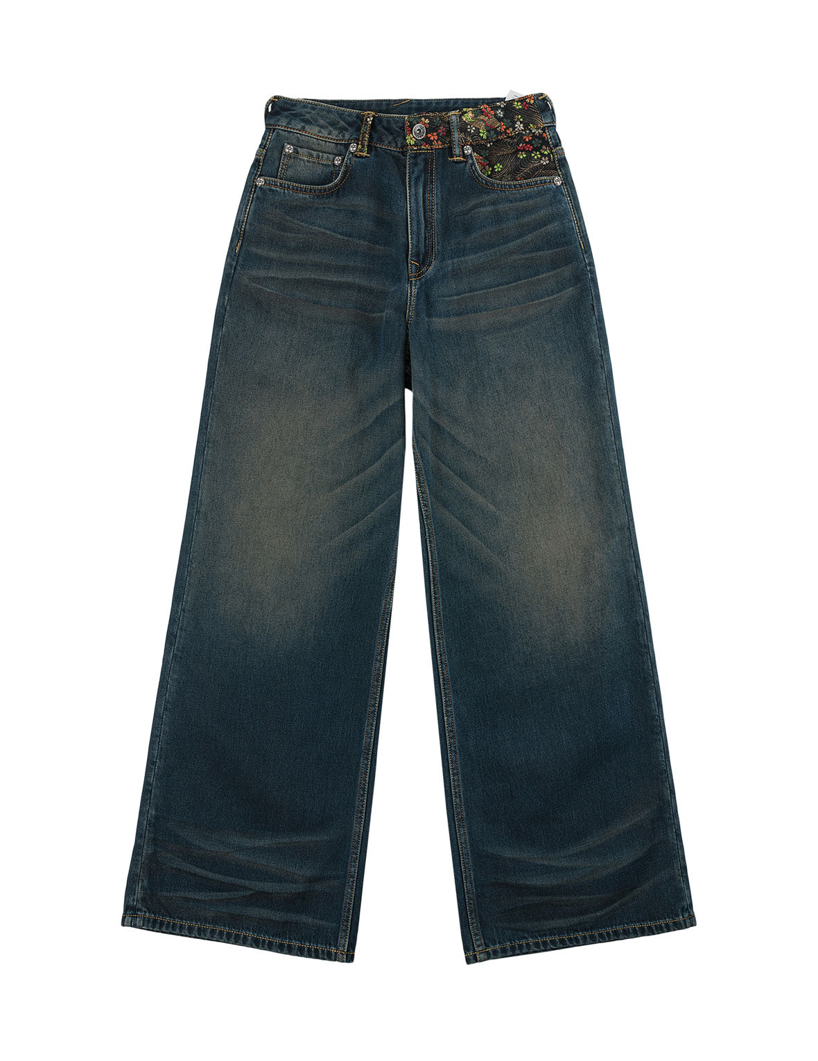 Sakura Brocade Flapped Pockets Straight Fit Jeans