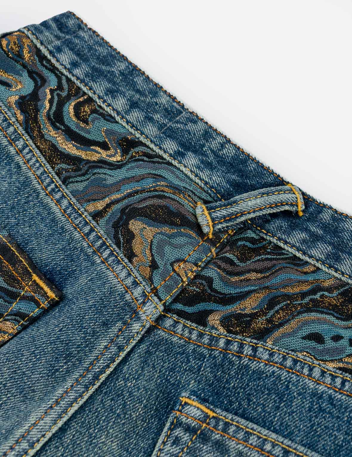 Water-marble Brocade Balloon Fit Jeans