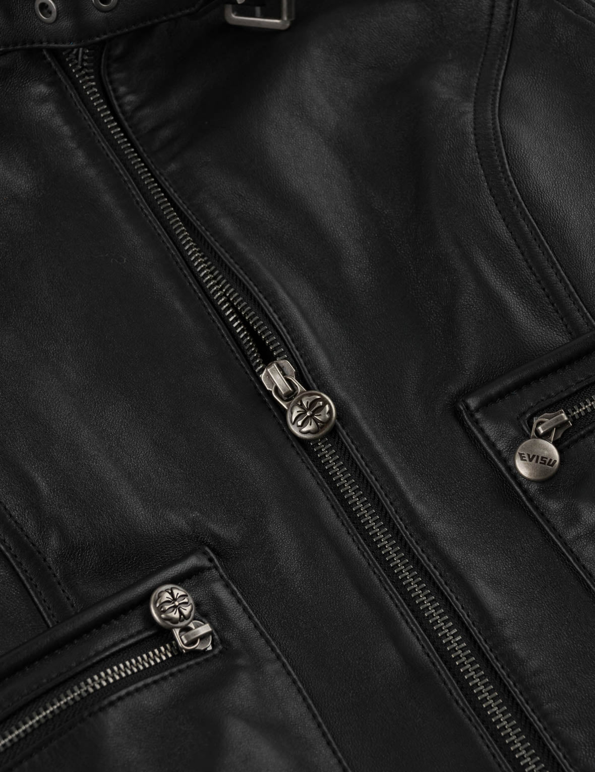 Shearling Trimmed Stand Collar Leather Jacket