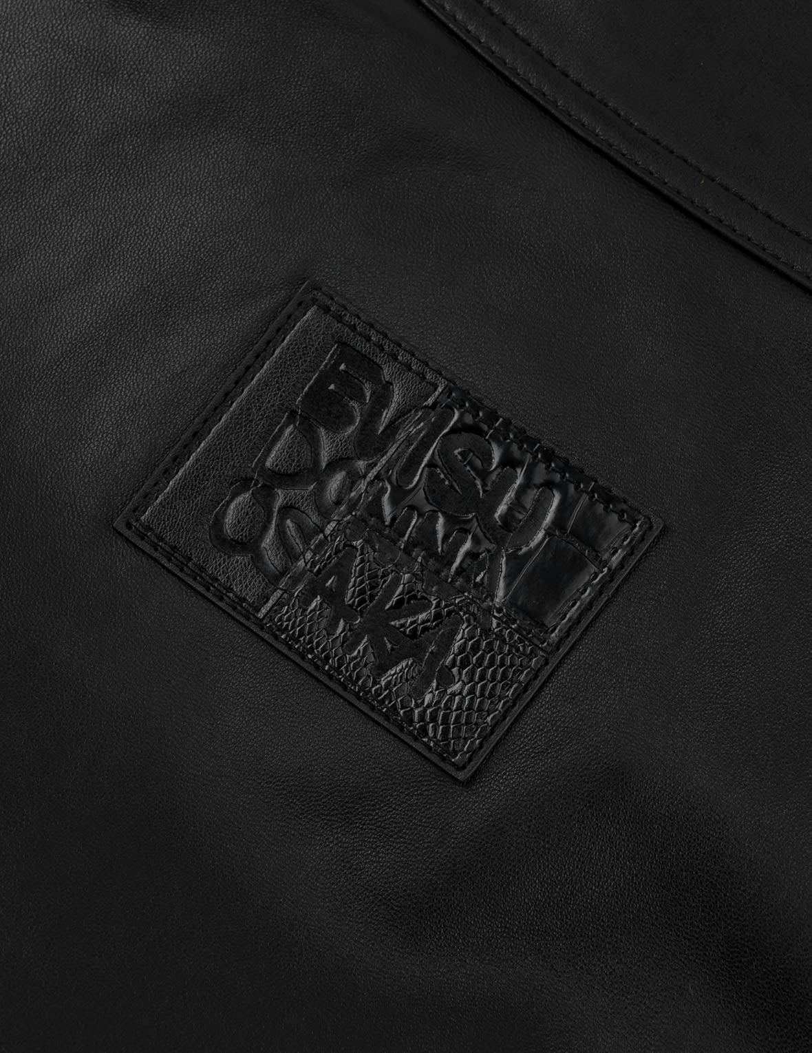 Shearling Trimmed Stand Collar Leather Jacket