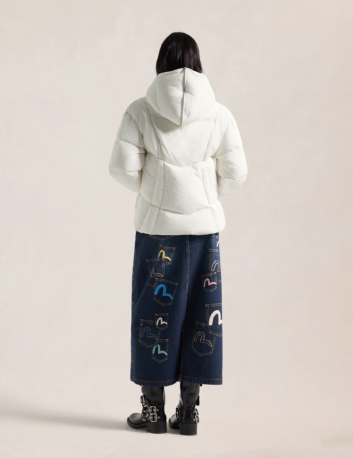 Seagull Fur-Hooded Down Jacket