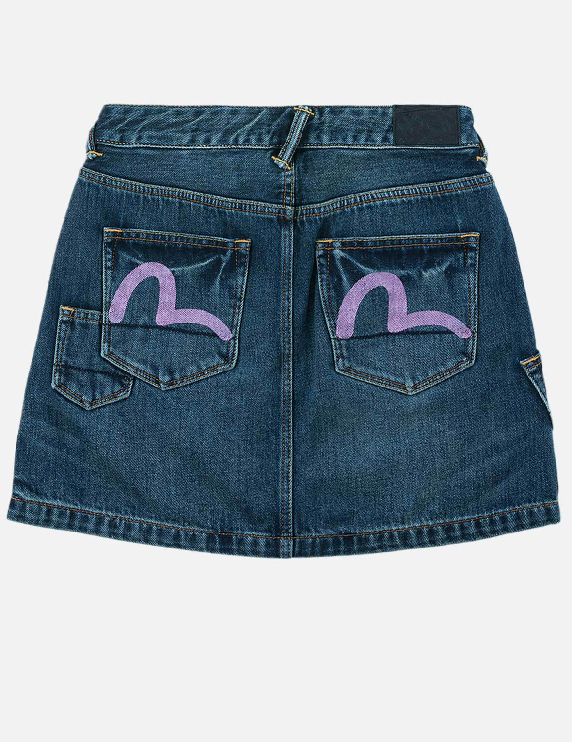 Seagull Print Multi-Pocket Denim Skirt