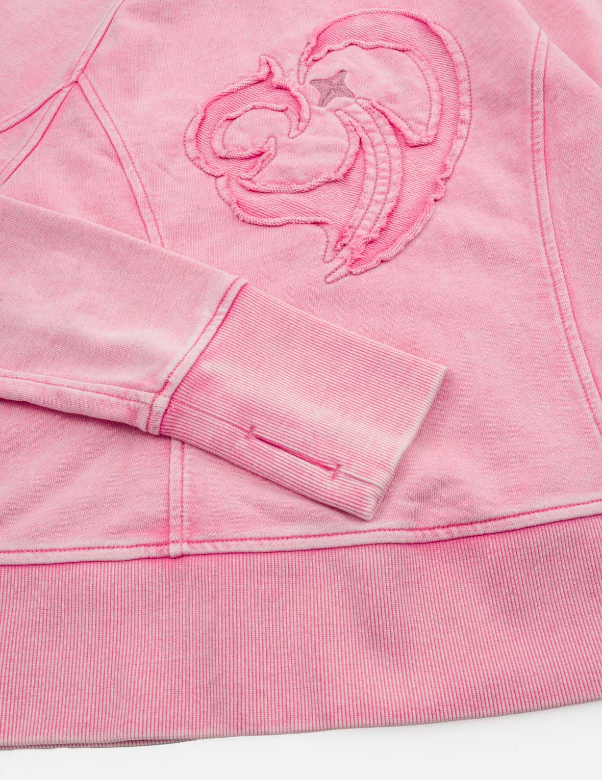 Heart Seagull Appliqued Dirty Wash Zip-up Hoodie