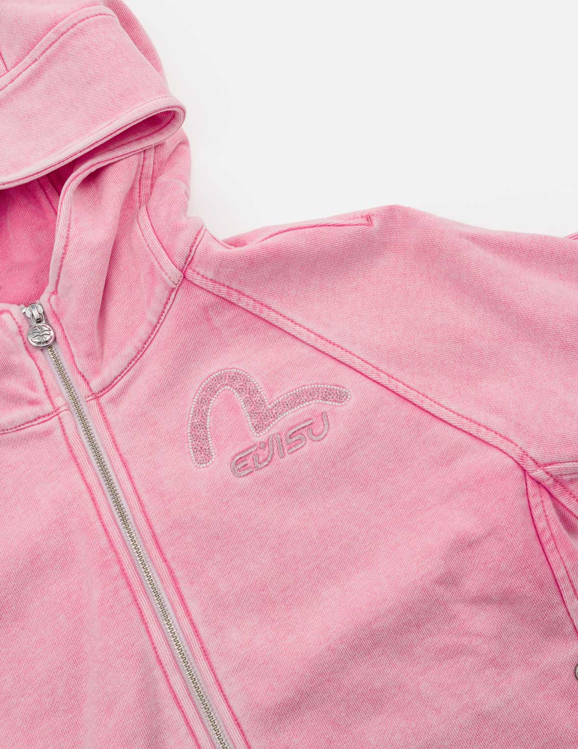 Heart Seagull Appliqued Dirty Wash Zip-up Hoodie