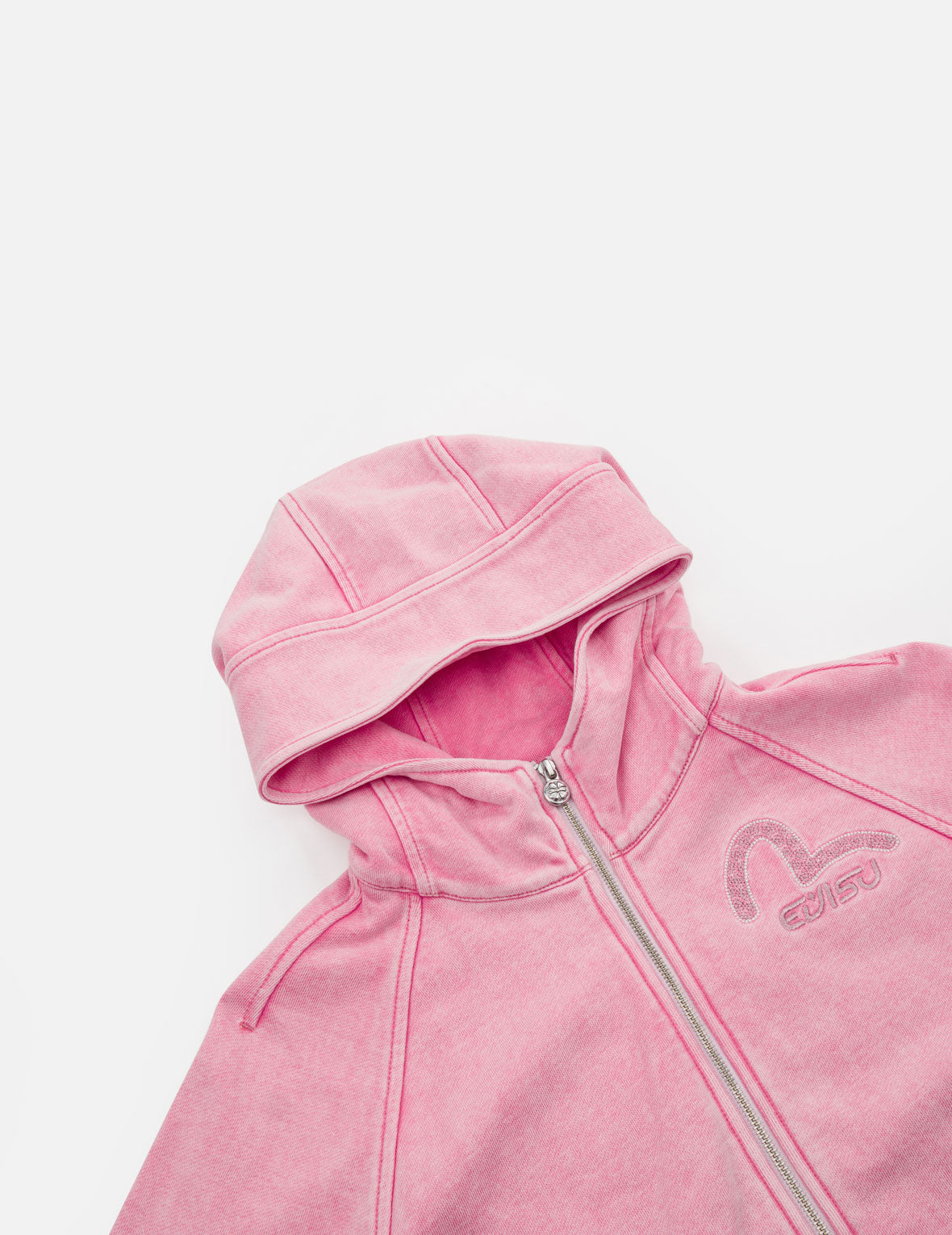 Heart Seagull Appliqued Dirty Wash Zip-up Hoodie