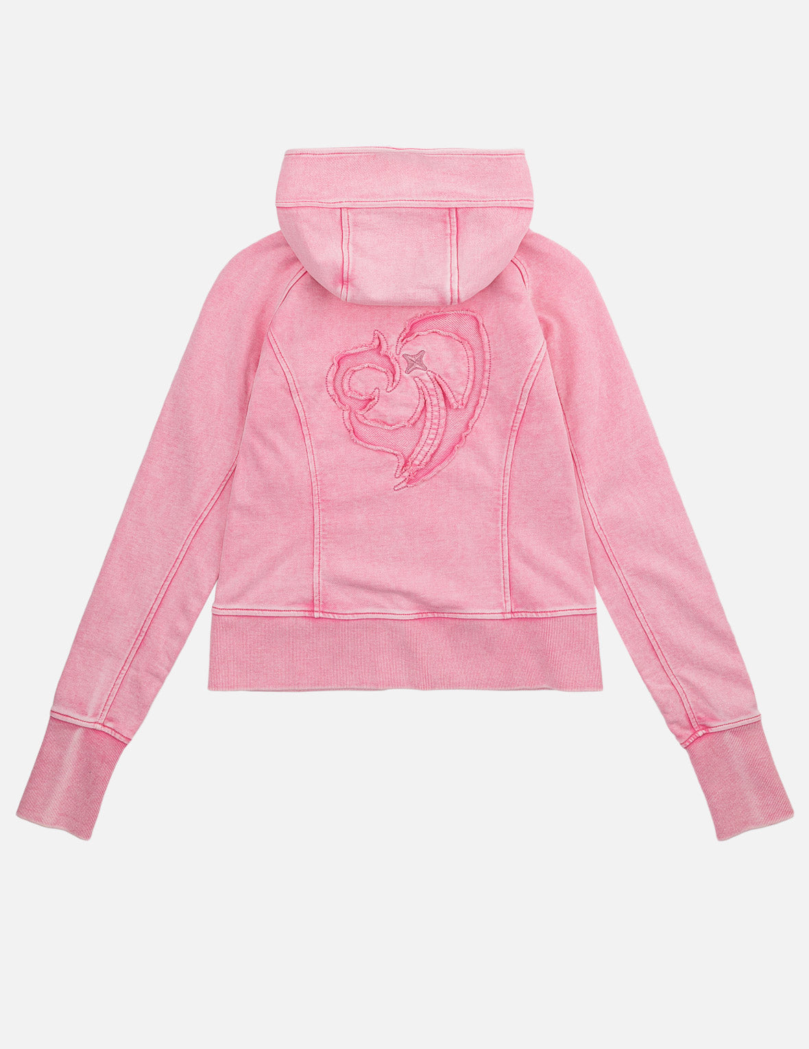 Heart Seagull Appliqued Dirty Wash Zip-up Hoodie