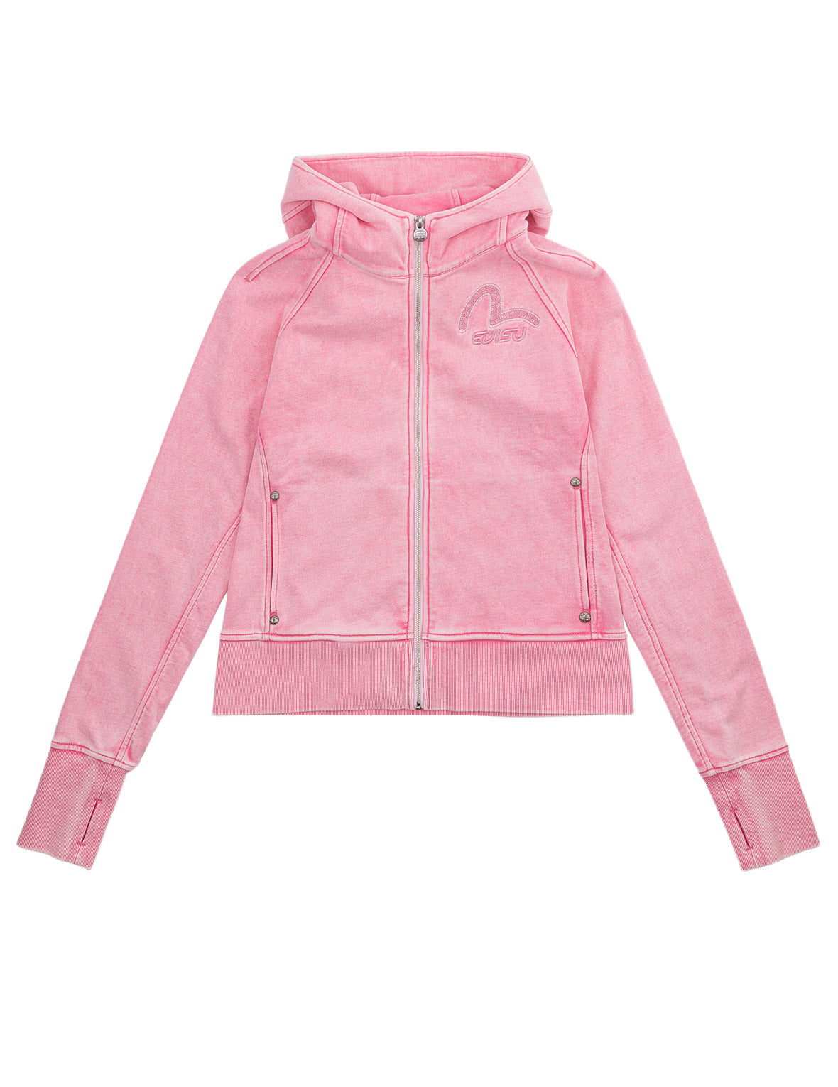 Heart Seagull Appliqued Dirty Wash Zip-up Hoodie