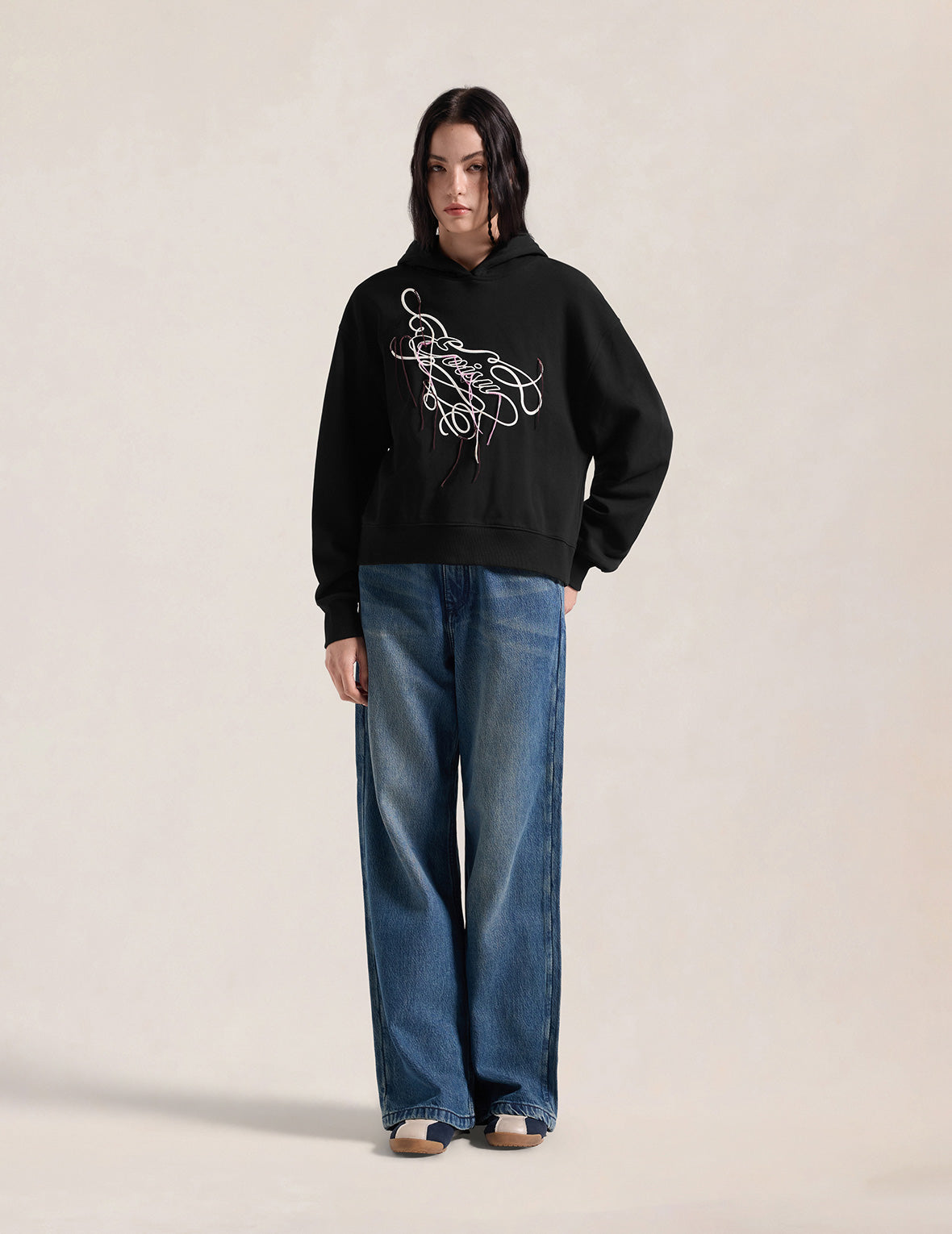 EVISU Stitch Embroidered Cropped Hoodie