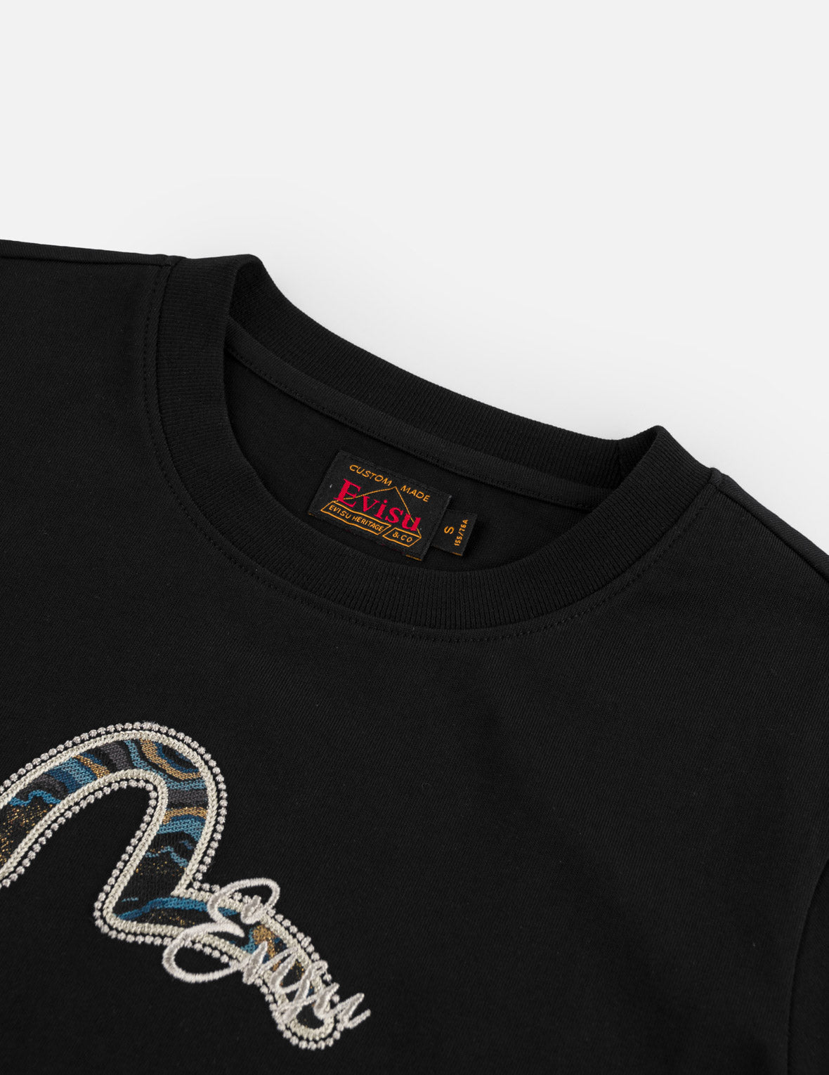 Water-marble Seagull Brocade Applique Embroidered T-Shirt