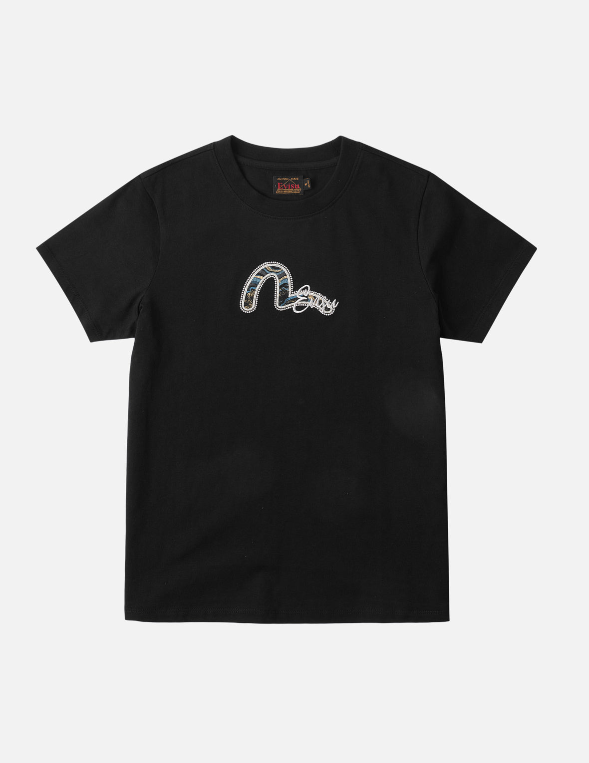 Water-marble Seagull Brocade Applique Embroidered T-Shirt