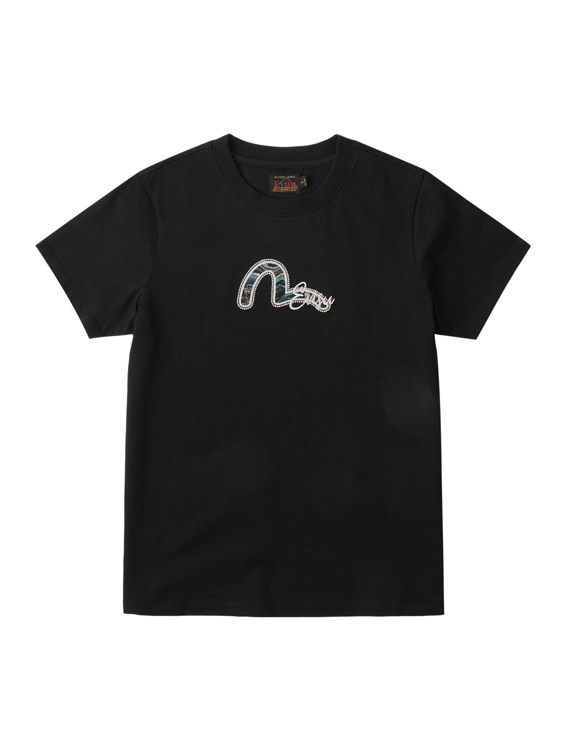 Water-marble Seagull Brocade Applique Embroidered T-Shirt