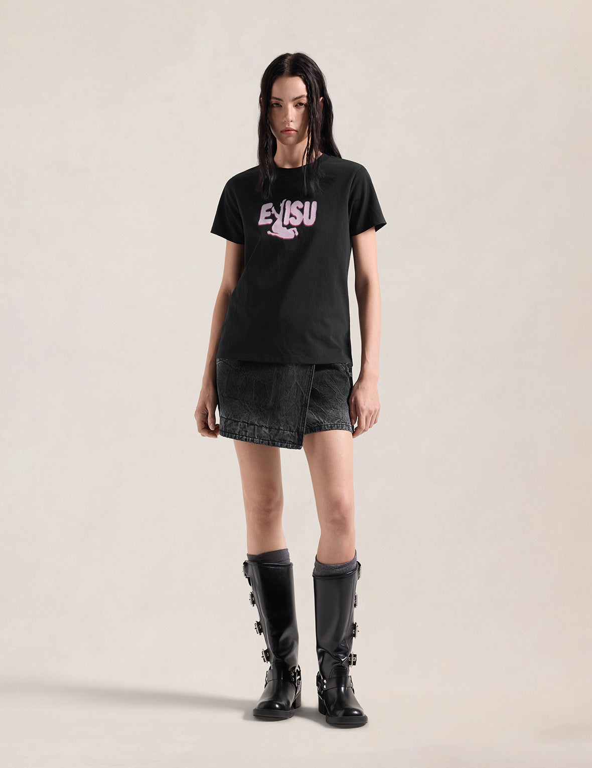 Two-Tone EVISU Logo Silhouette Print T-Shirt