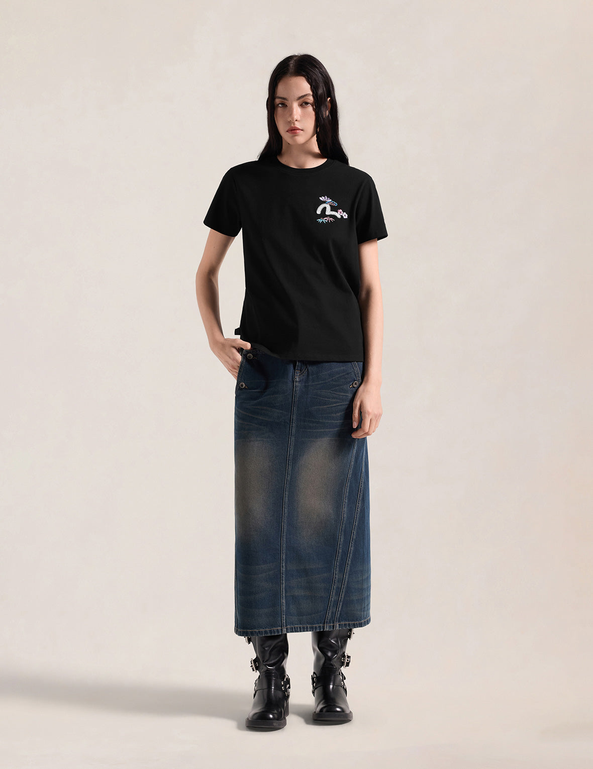 Japanese Sensu Seagull Embroidered T-Shirt