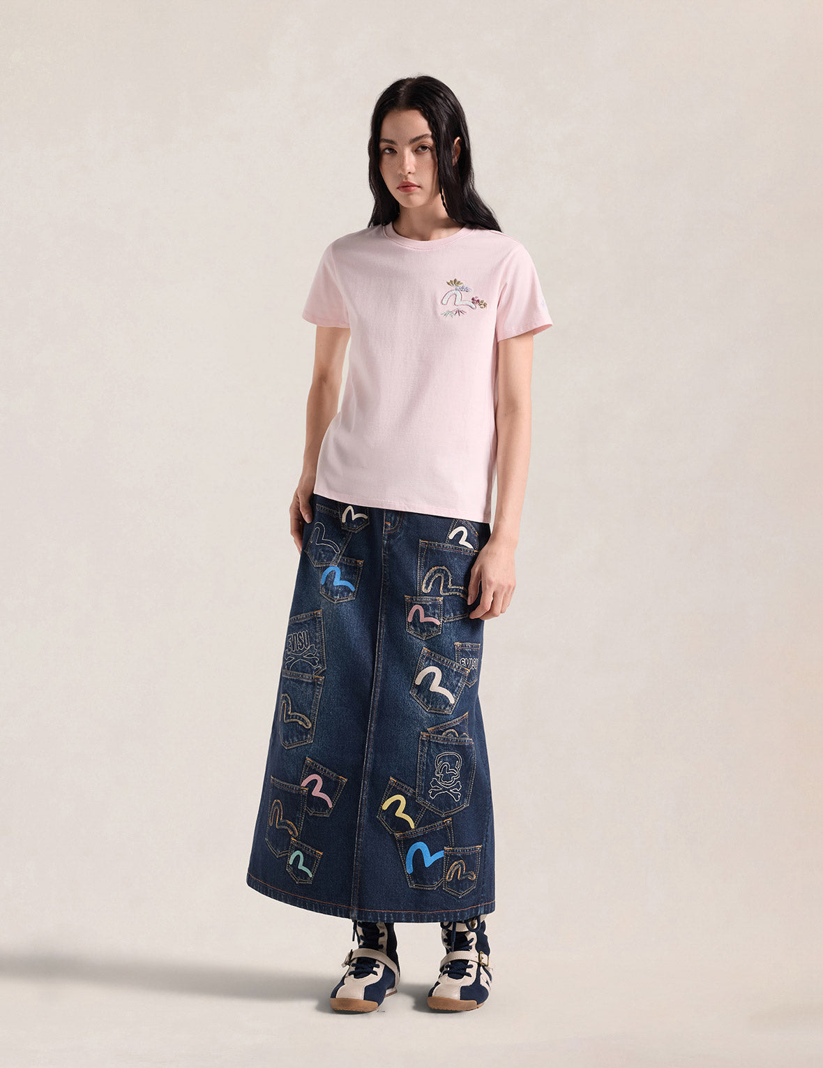 Japanese Sensu Seagull Embroidered T-Shirt