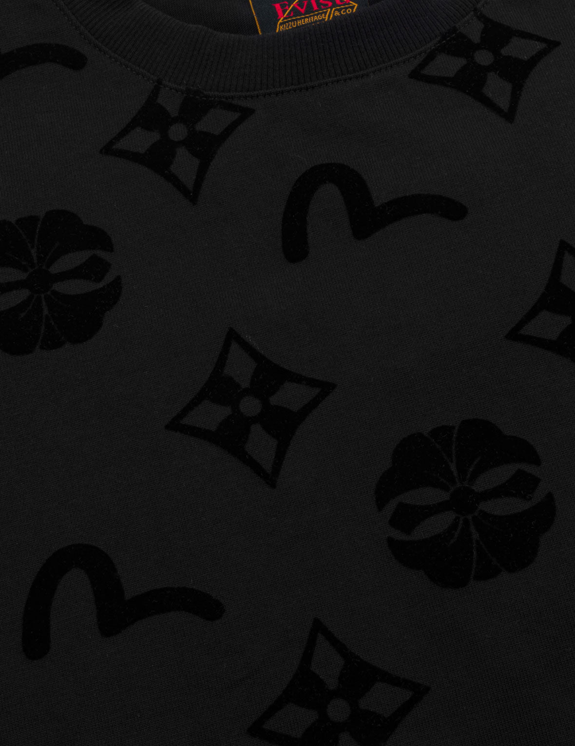 All-Over Kamon and Seagull Flocked Print T-Shirt