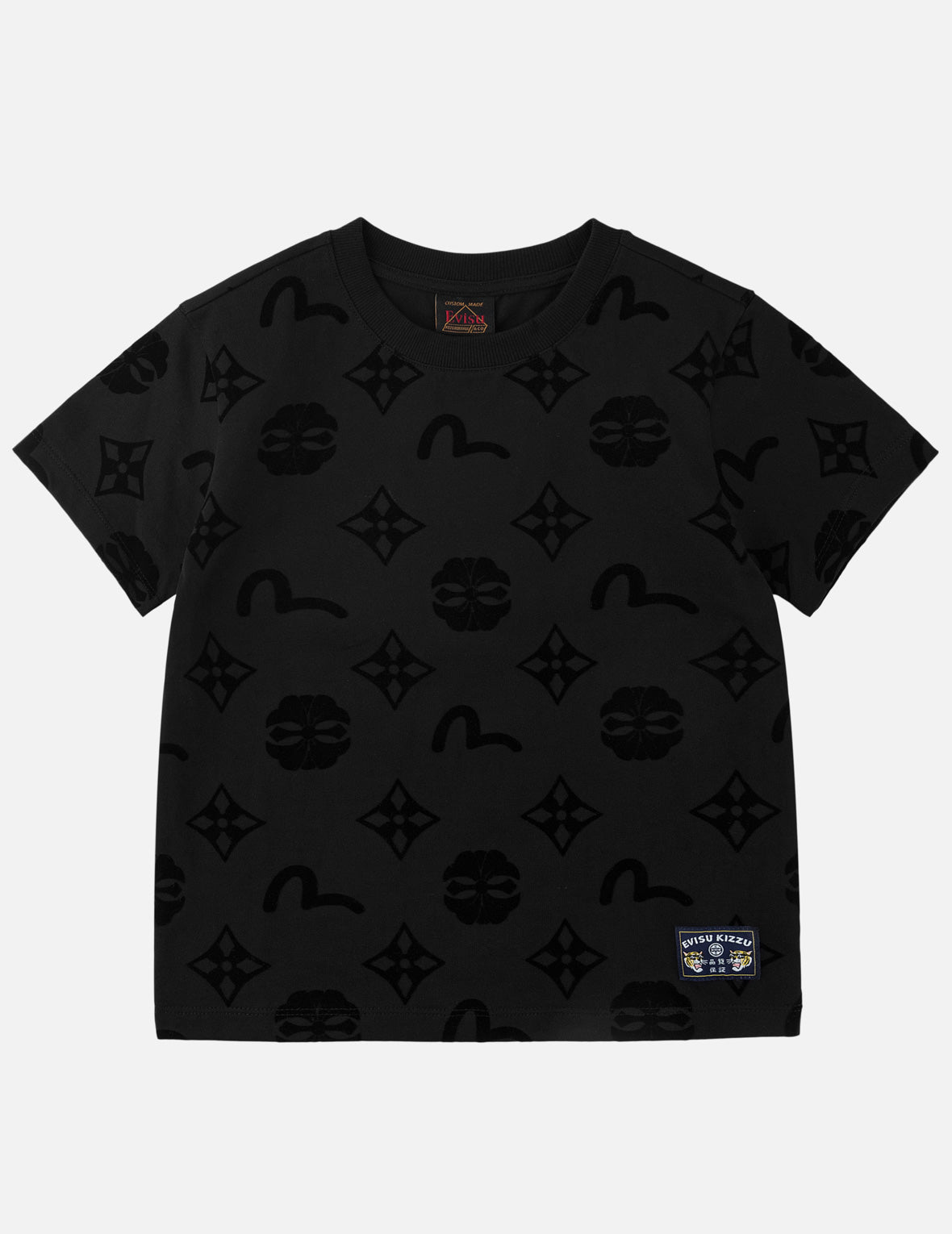 All-Over Kamon and Seagull Flocked Print T-Shirt