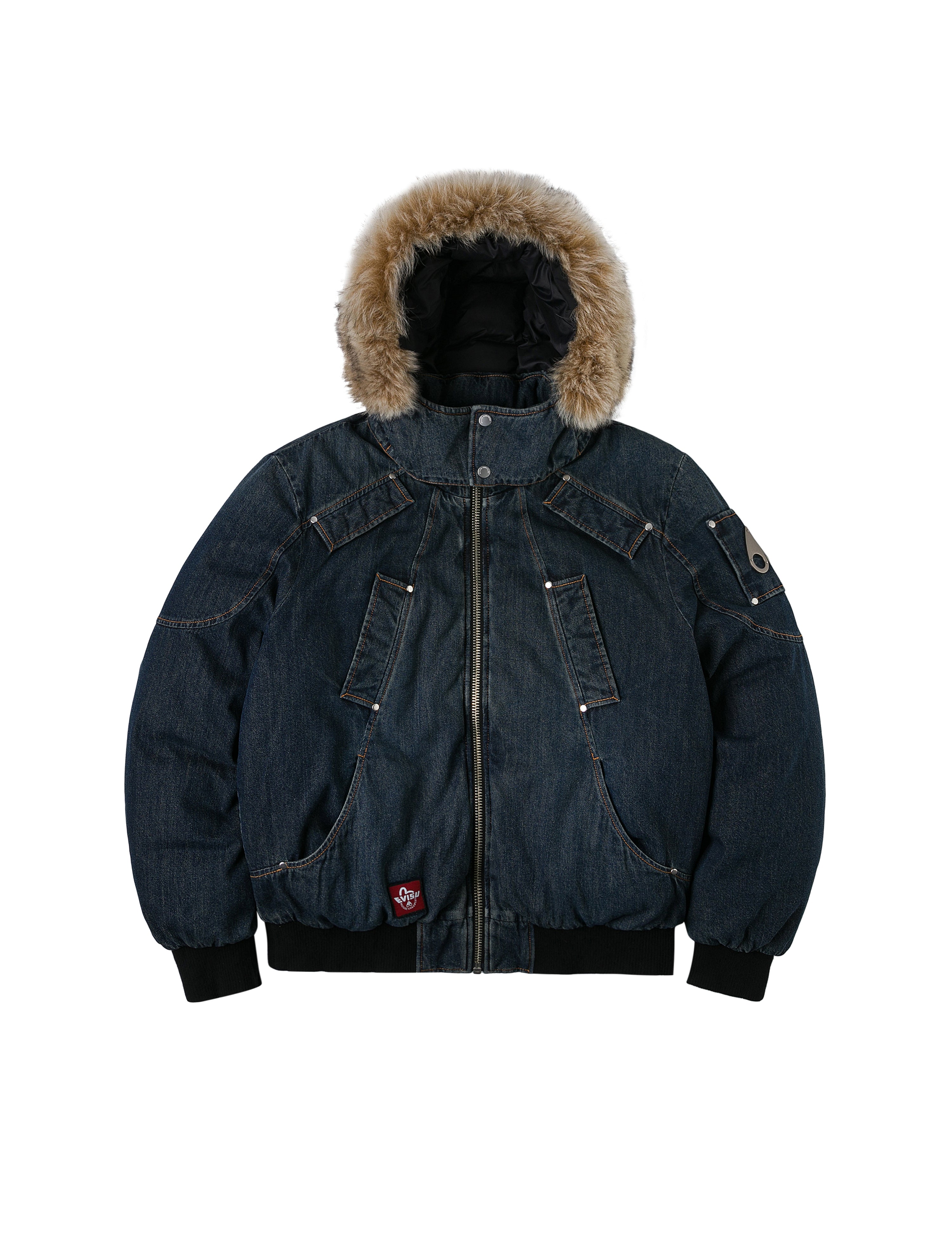 EVISU X MOOSE KNUCKLES Ukiyo-e Denim Bomber Down