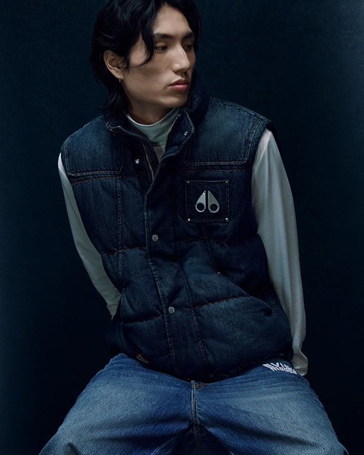 EVISU X MOOSE KNUCKLES Ukiyo-e Denim Vest Down