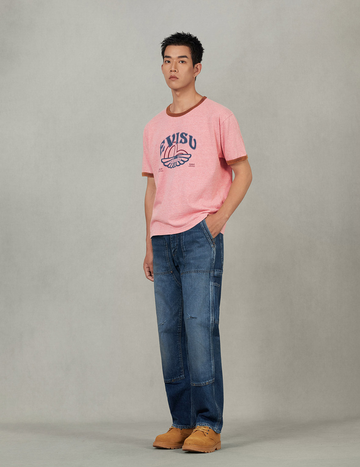 Washed Seagull and Logo Print Regular Fit Ringer T-shirt