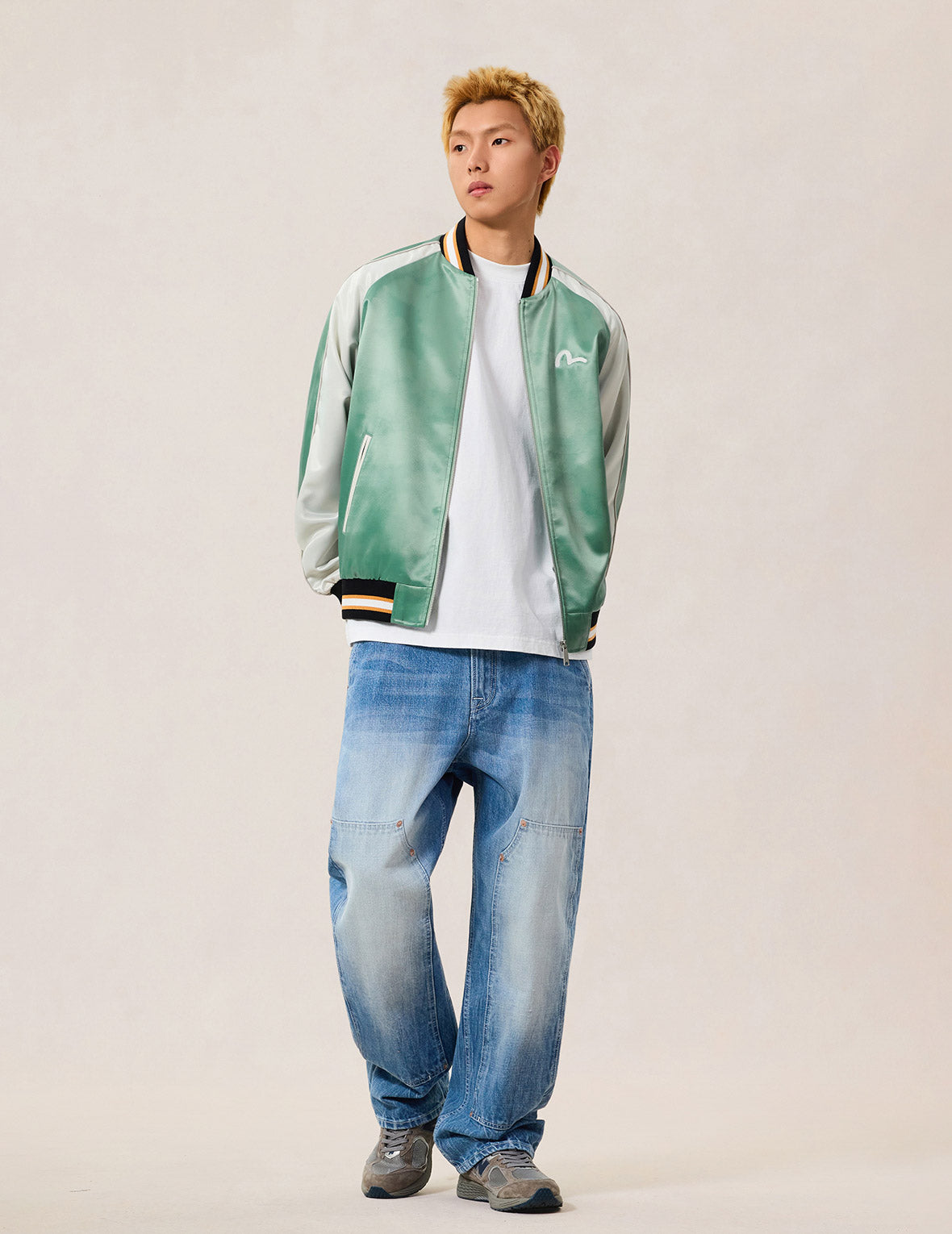 Seagull Print Double Knee Jeans
