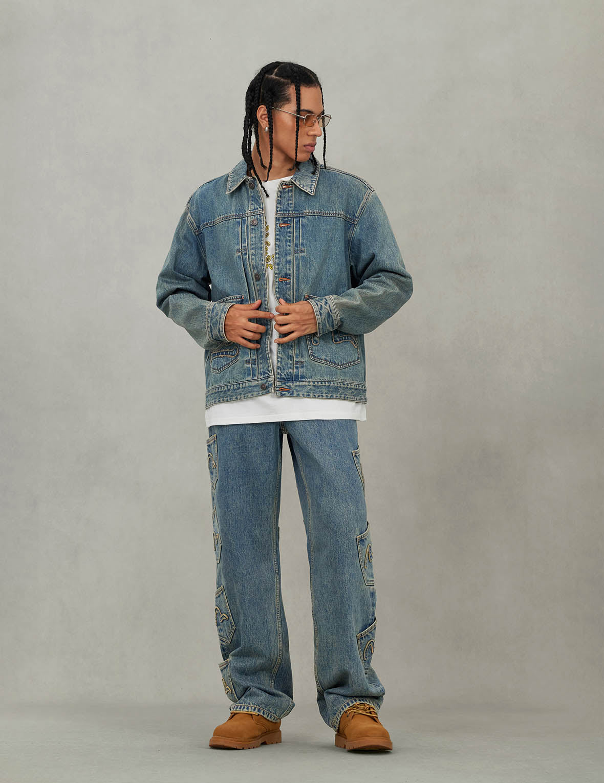 EVISU X F-LAGSTUF-F 春畫與海鷗刺繡寬版休閒牛仔外套