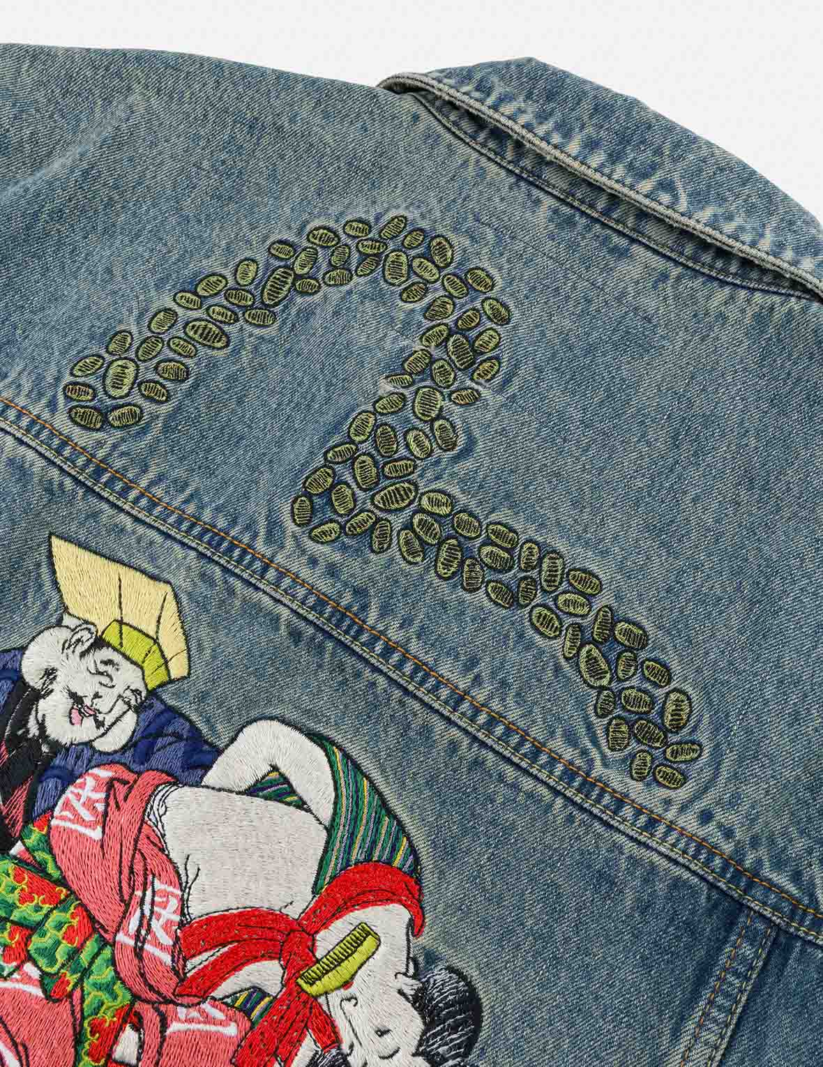 EVISU X F-LAGSTUF-F 春畫與海鷗刺繡寬版休閒牛仔外套