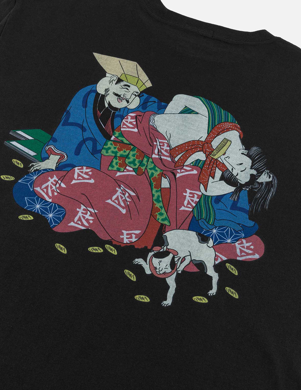 EVISU X F-LAGSTUF-F 春季畫作和金幣海鷗印花常規版型T恤 - 黑色