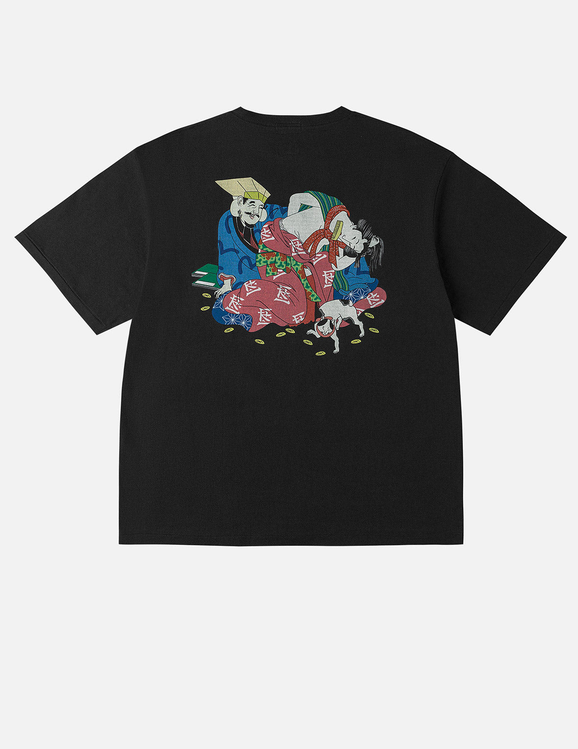 EVISU X F-LAGSTUF-F 春季畫作和金幣海鷗印花常規版型T恤 - 黑色