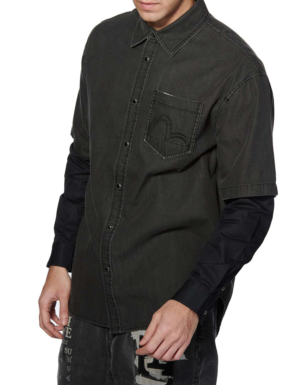 Mock 2-in-1 Denim Shirt