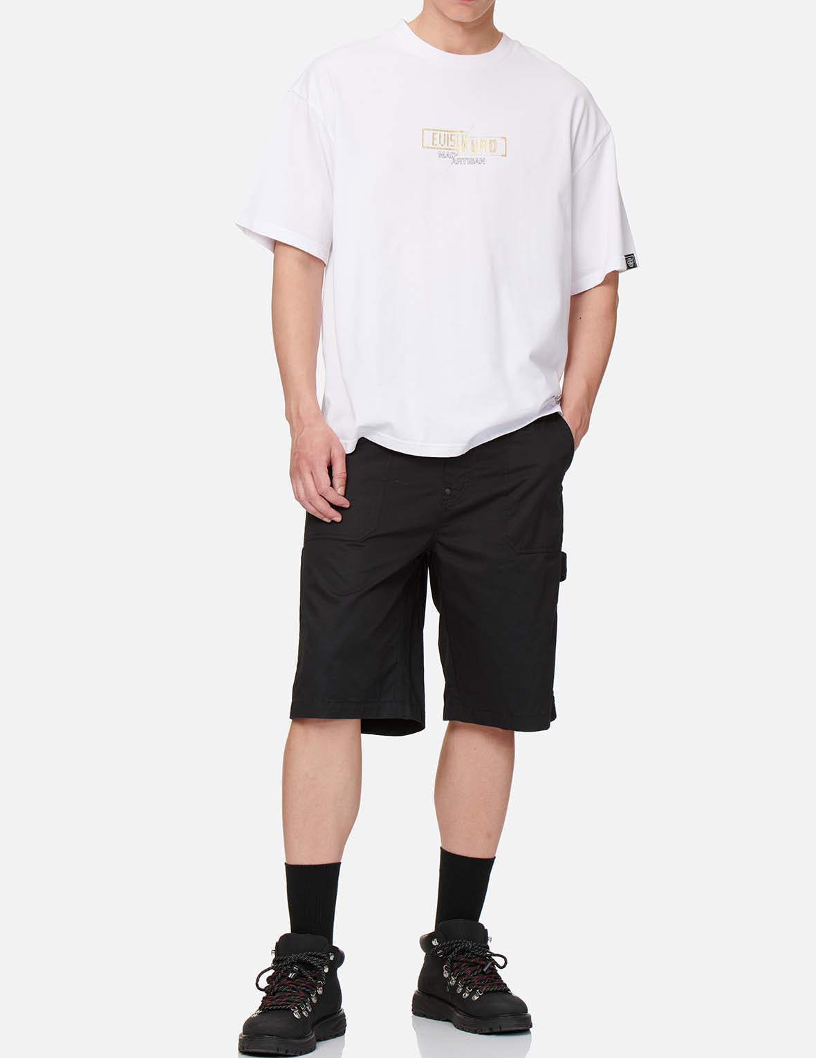 Brush Effect Logo Embroidered Worker Shorts
