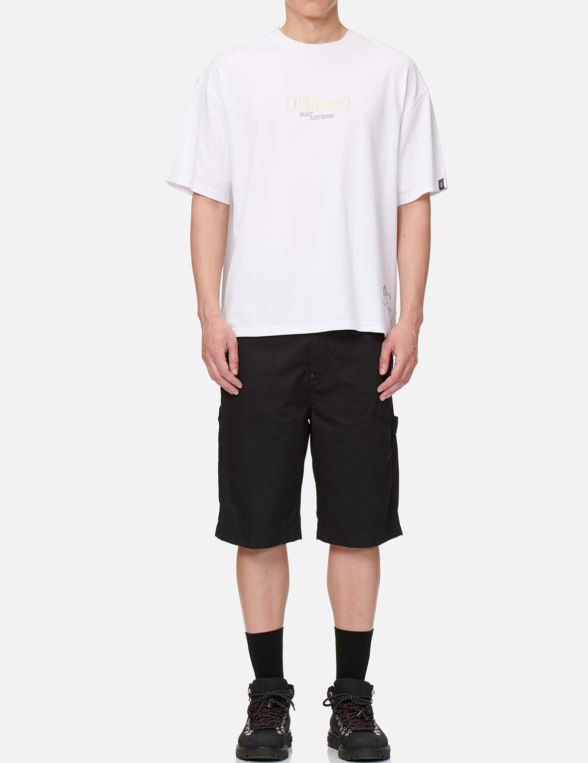 Brush Effect Logo Embroidered Worker Shorts