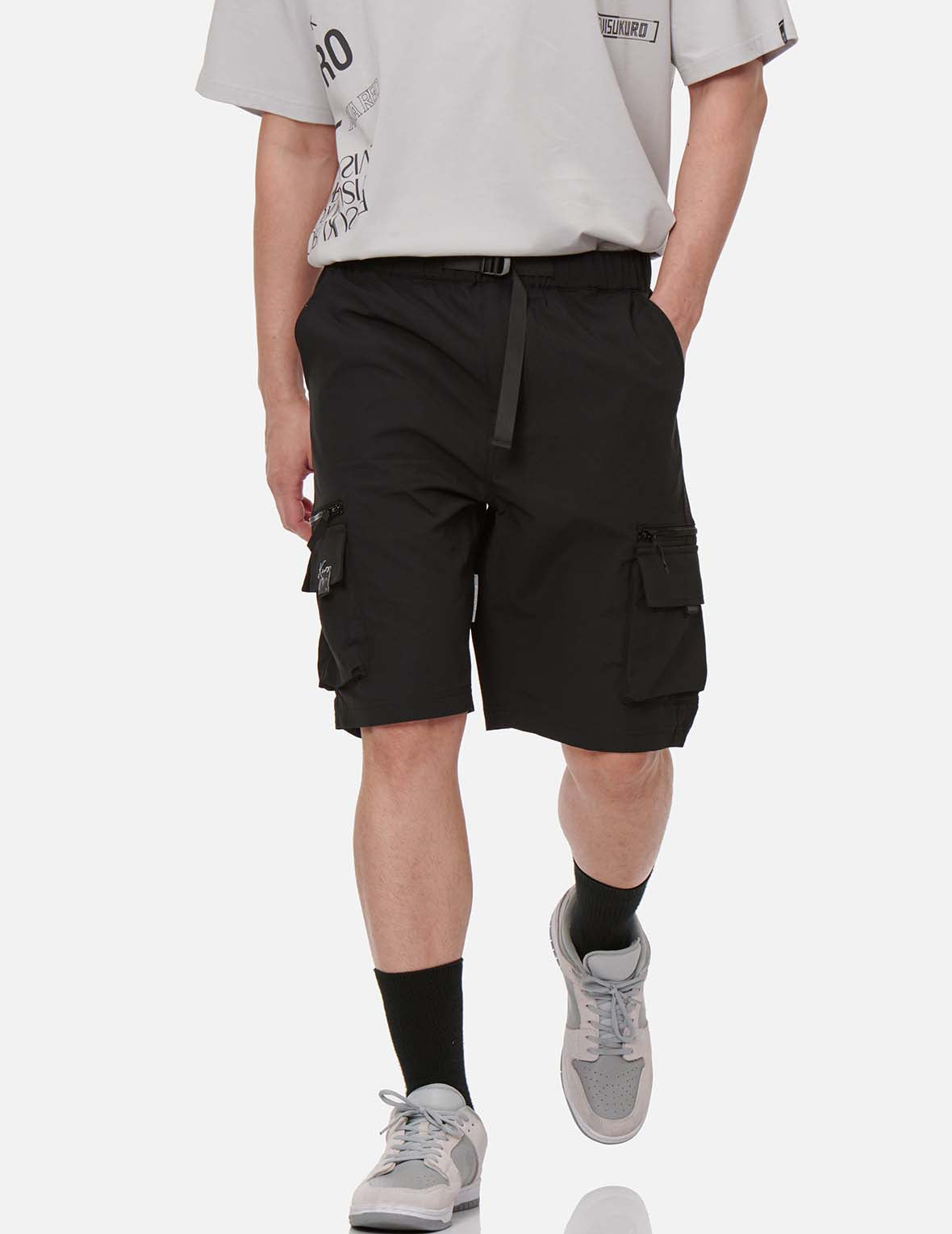 Adjustable Webbing Belt Cargo Shorts