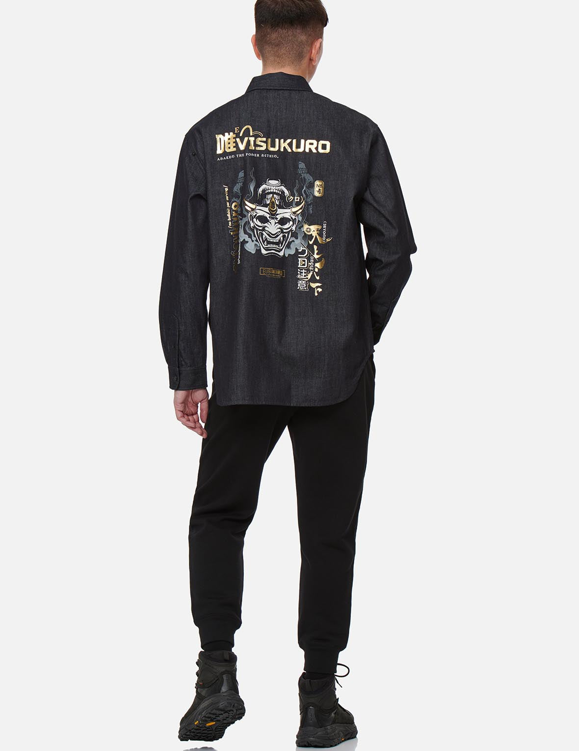Smoky Hannya Skull Print Denim Shirt