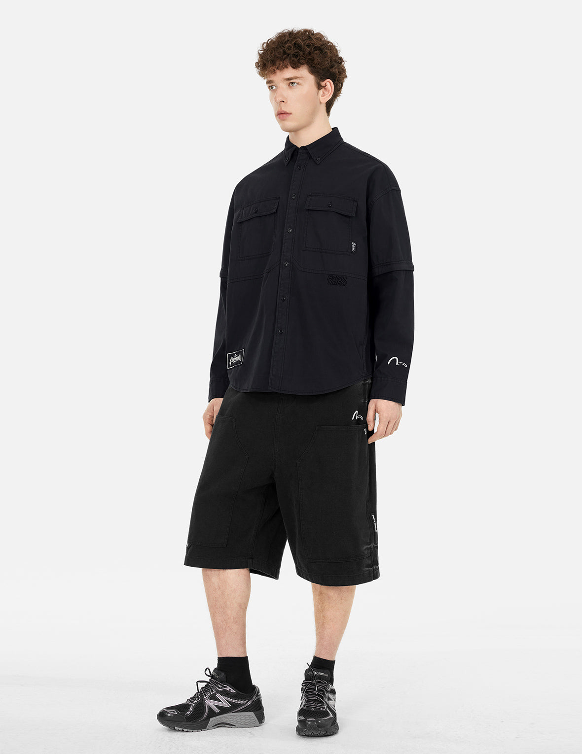 染色和重度水洗時尚版型滑板短褲