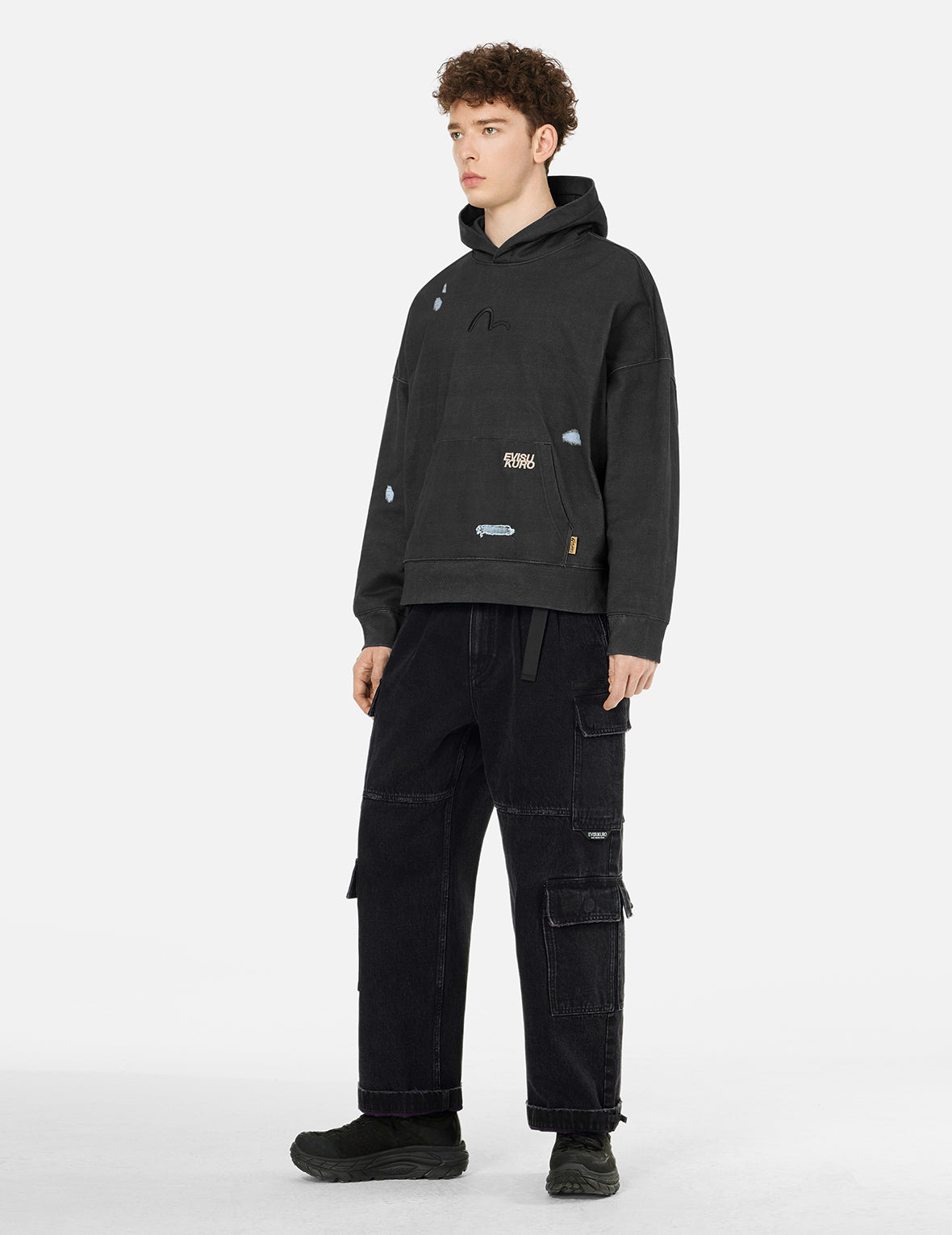 破洞印花超寬版連帽衛衣