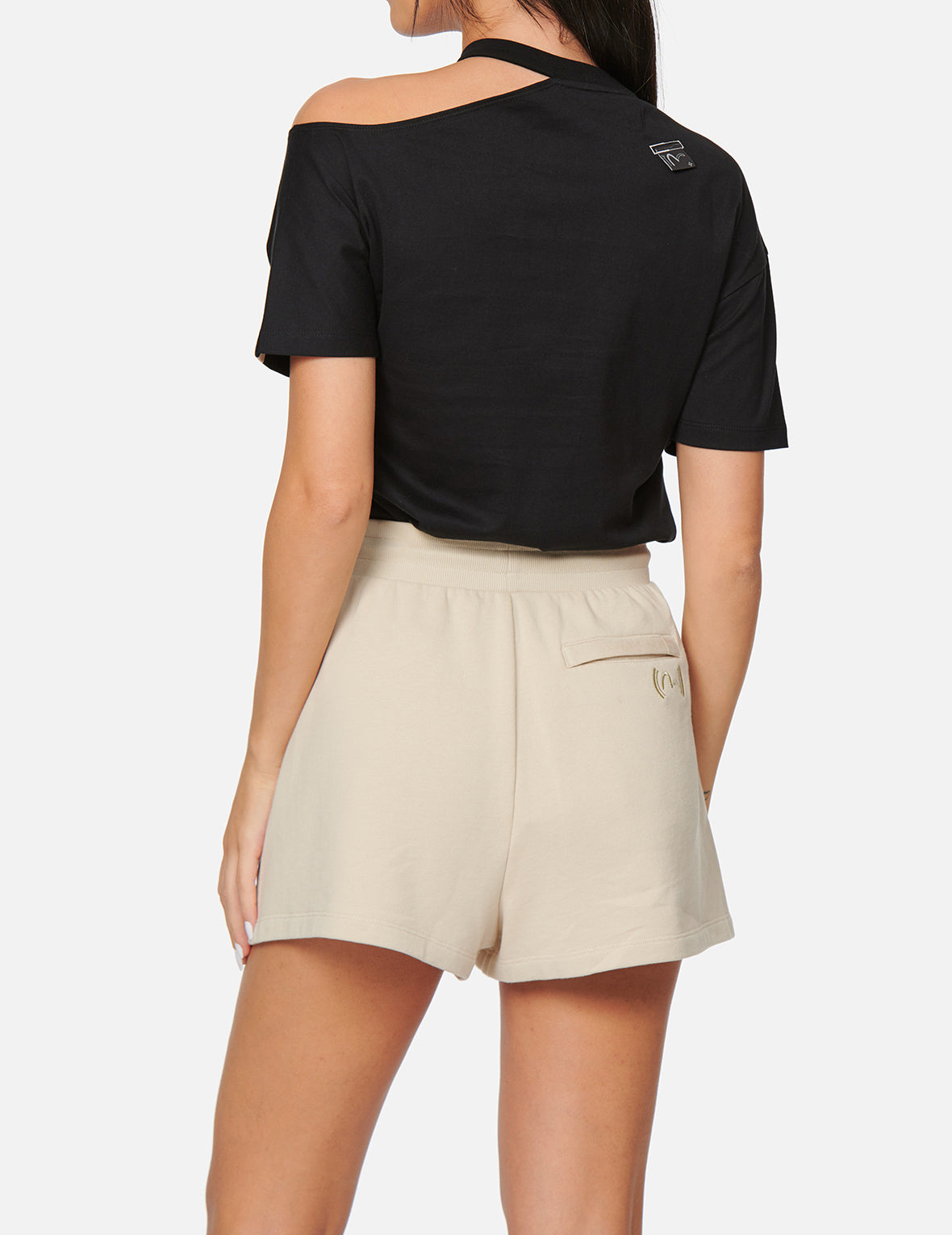 Logo Embroidery Cut-out Shoulder T-shirt