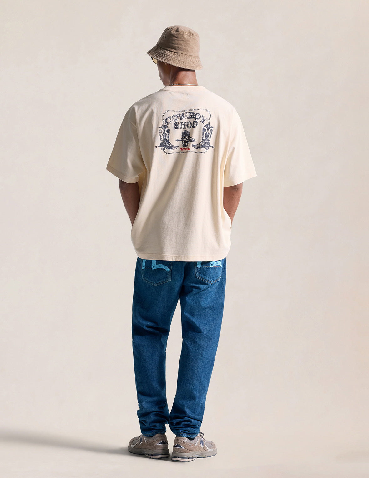 Mid-washed Seagull Print Taper Fit Jeans #2017