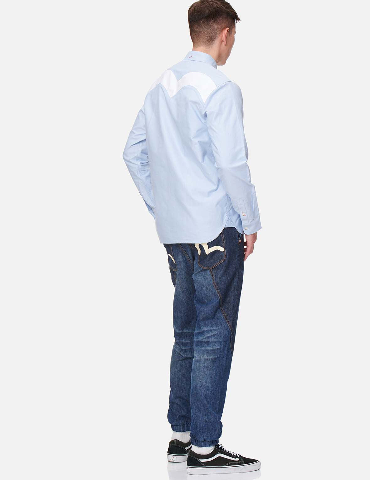 Tonal Blocking Denim Jogger Pants