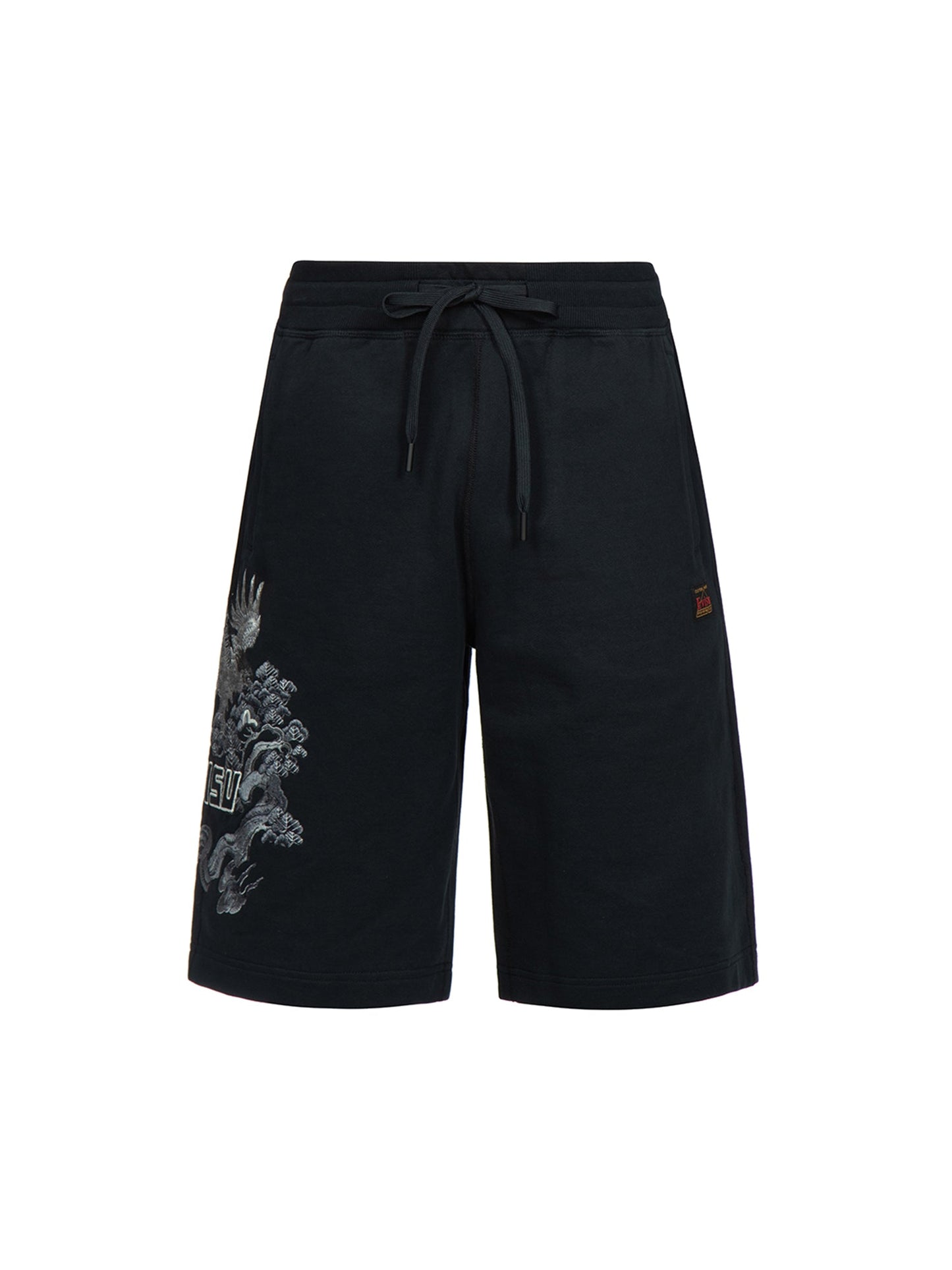 雄鷹與松樹圖案刺繡運動短褲