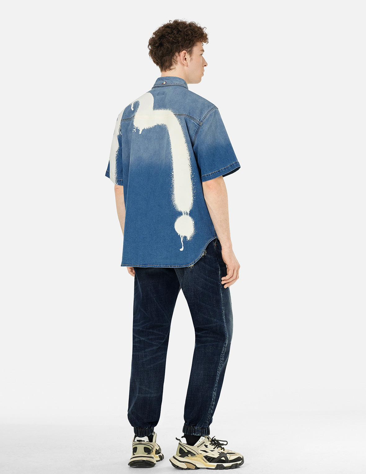 Graffiti Daicock Print Relax Fit Denim Short-Sleeves Shirt
