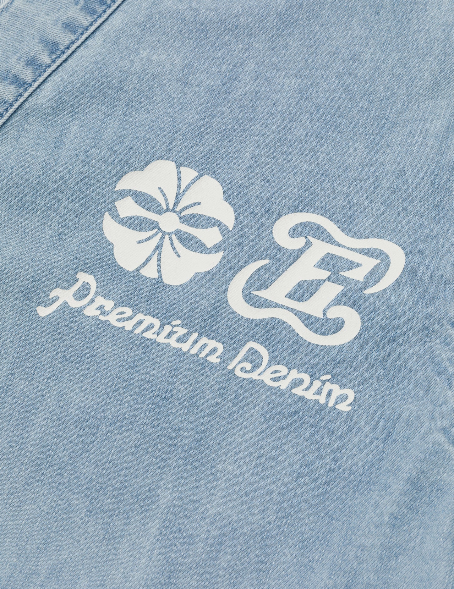 Hakutaku and Logo Print Fashion Fit Denim Baseball Shirt