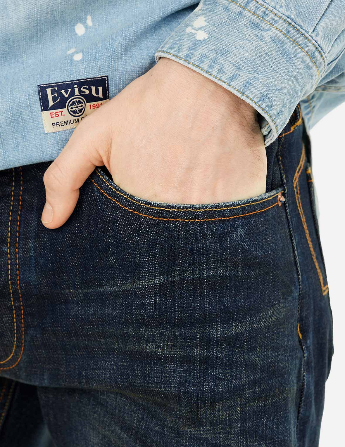Multi-pocket Dark-toned Washed Slim Fit Jeans #2010