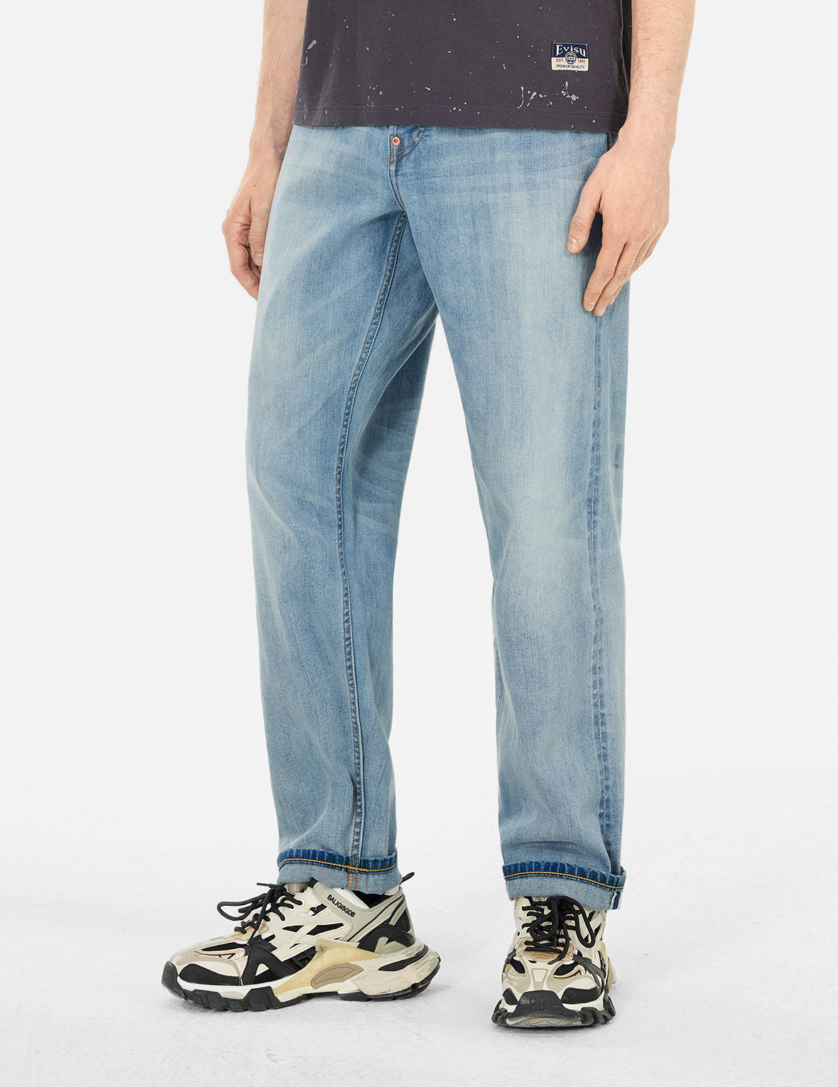 7-Pocket Design Washed Relax Straight Fit Jeans #2030