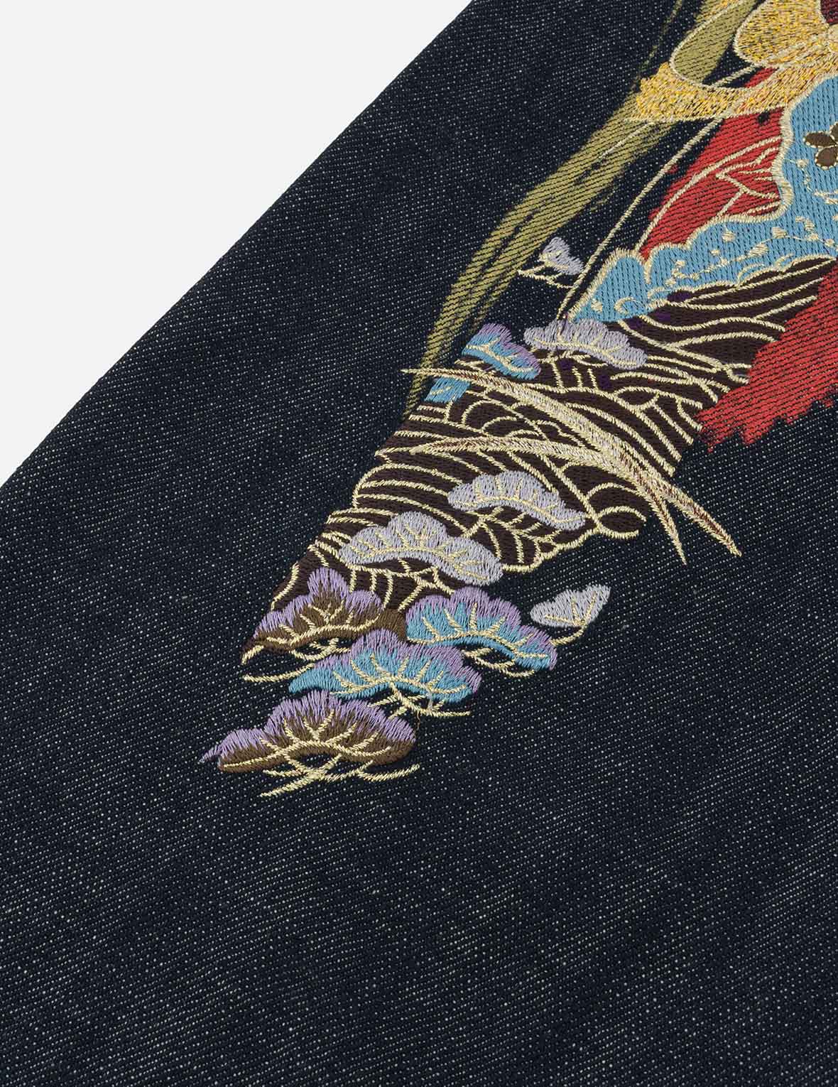 神獸白澤大M刺繡窄腳牛仔褲 #2017