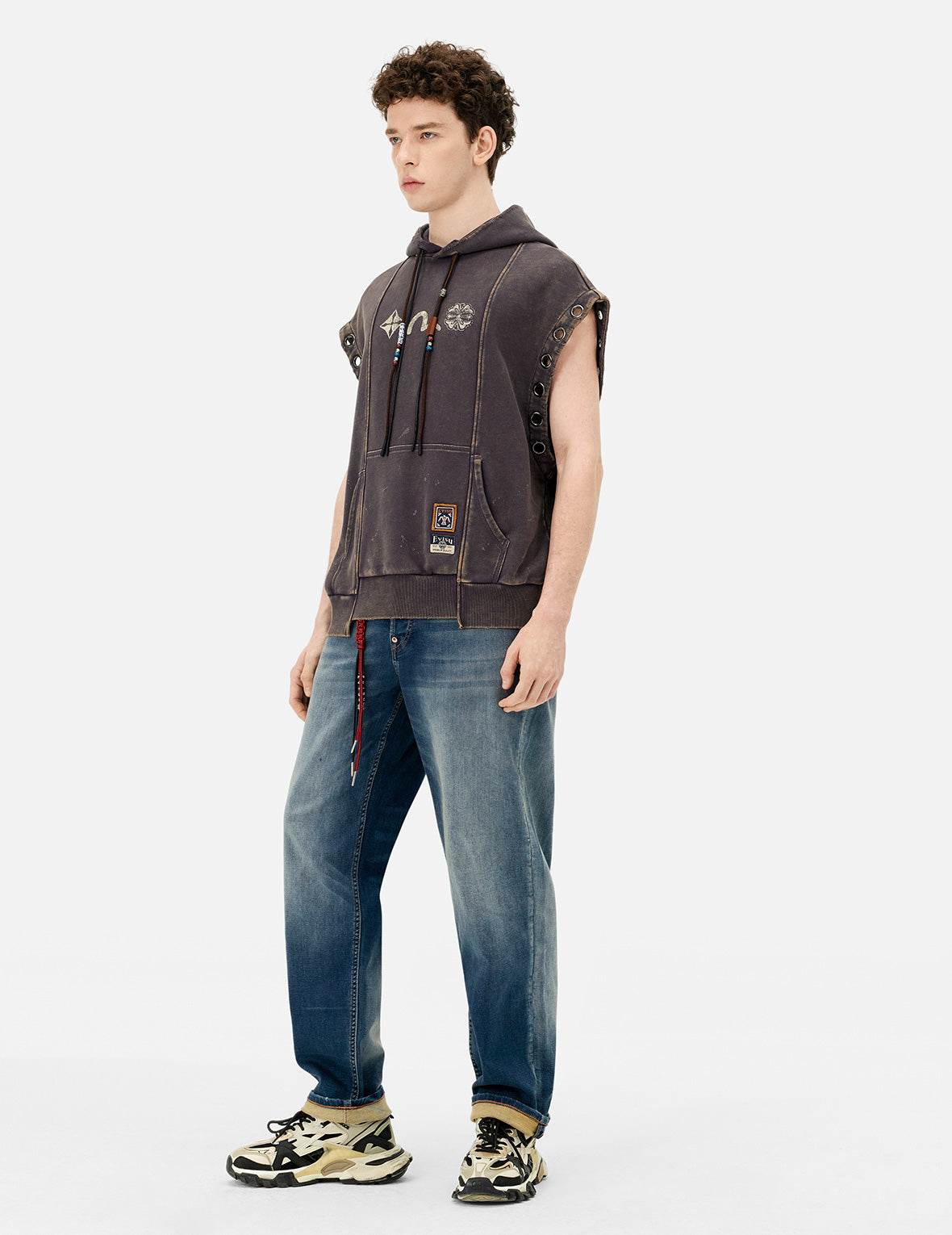 Seagull Embroidery with Hand-Woven Lanyard Relax Straight Fit Jeans #2030