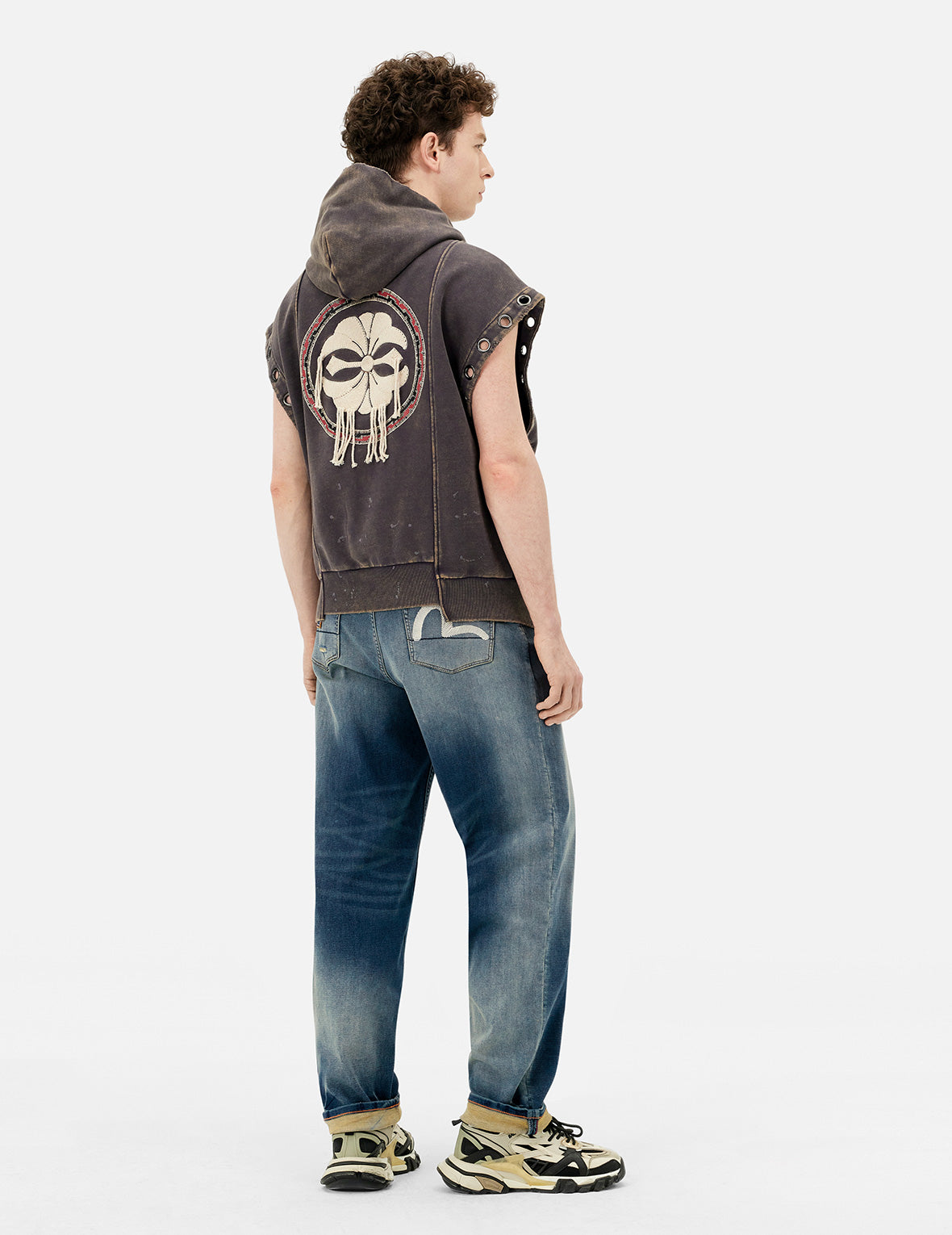 Seagull Embroidery with Hand-Woven Lanyard Relax Straight Fit Jeans #2030
