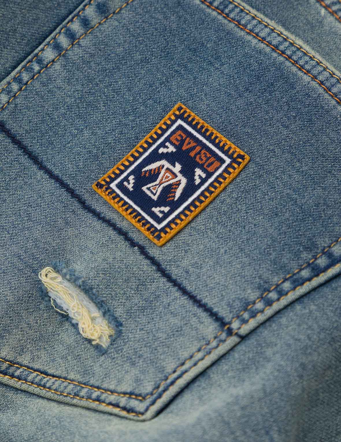 Seagull Embroidery with Hand-Woven Lanyard Relax Straight Fit Jeans #2030