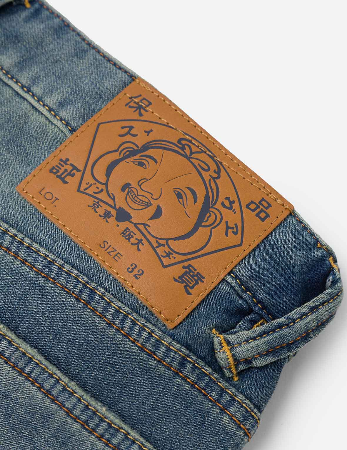 Seagull Embroidery with Hand-Woven Lanyard Relax Straight Fit Jeans #2030